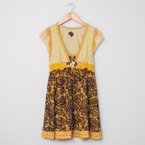 Free People Yellow and Navy Velvet Tunic